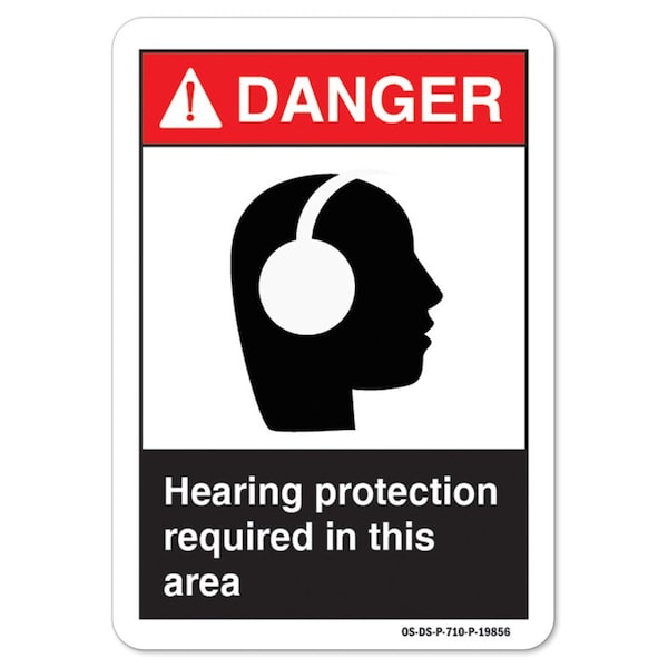 ANSI Sign, Hearing Protection Required In This Area, 14in X 10in Aluminum, 14" W, 10" H, Landscape